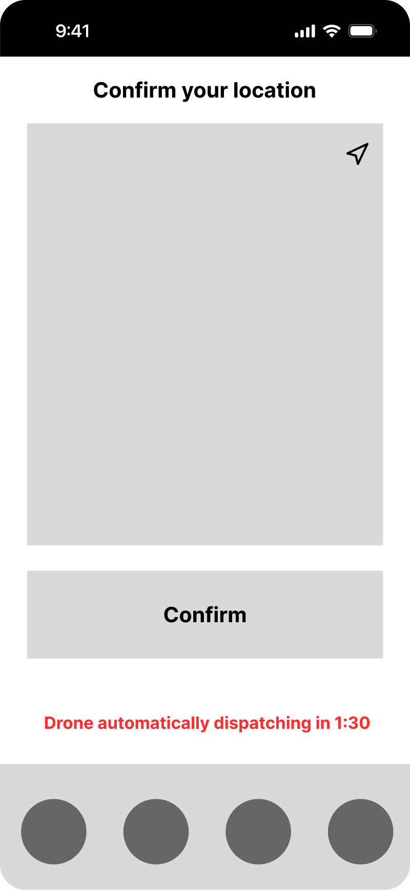 Location confirmation screen with map and auto-dispatch countdown