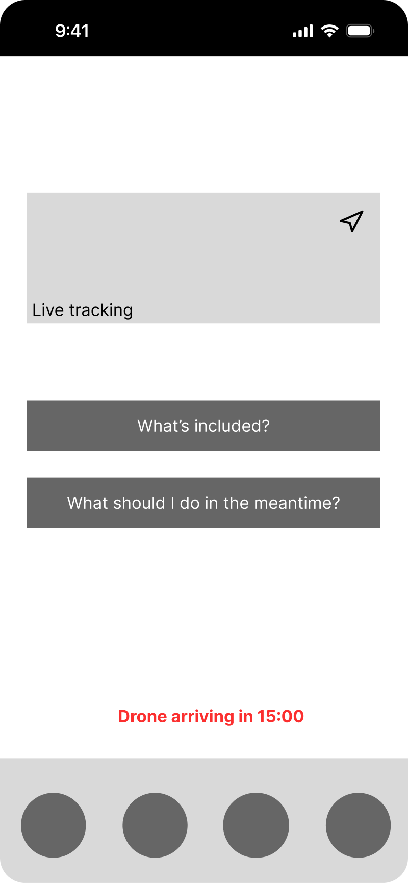 Status screen with live tracking, ETA, and follow-up actions