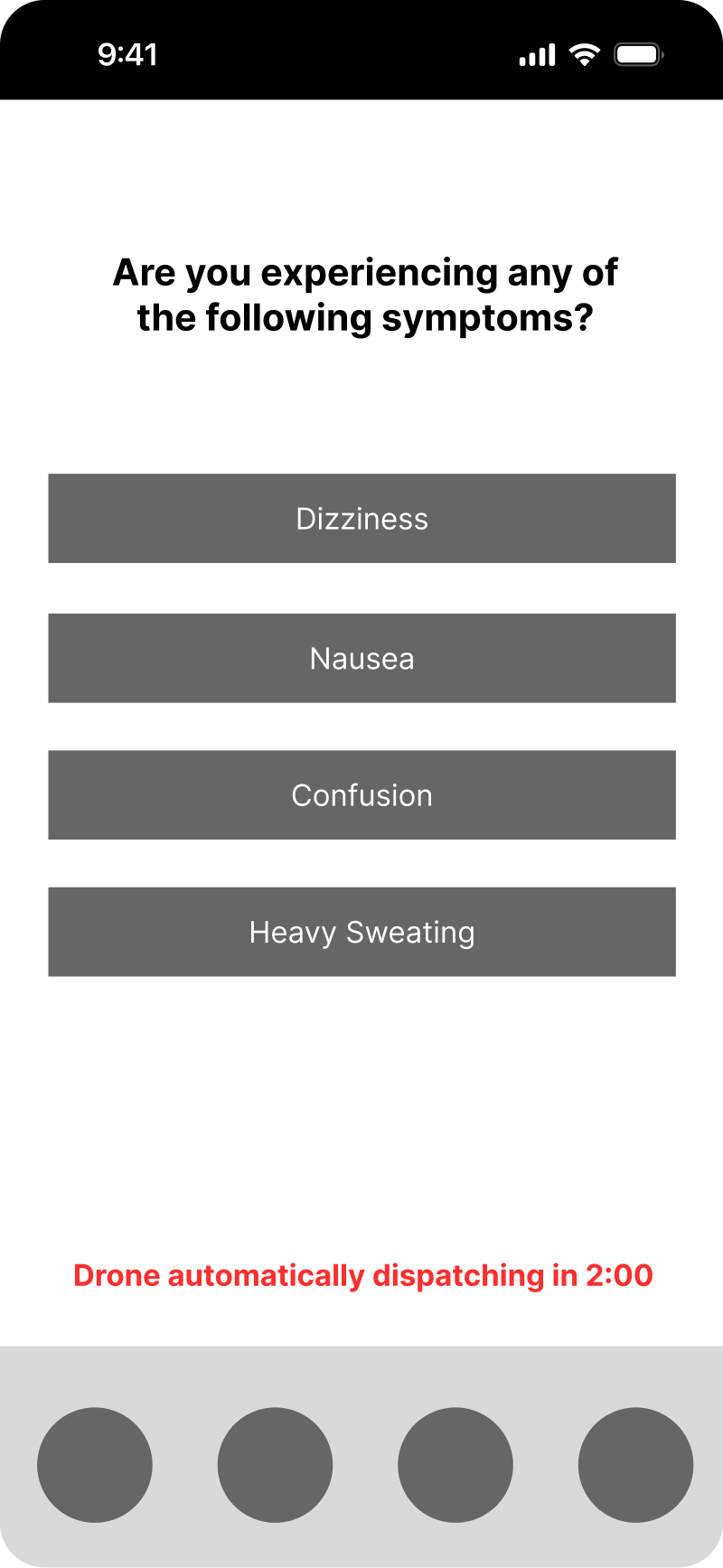 Symptoms selection screen with large tappable options